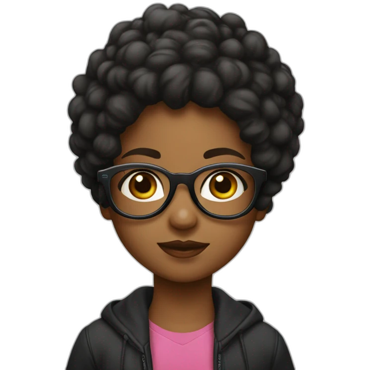 Niña raza blanca pelo negro oscuro liso con gafas cuadradas emoji