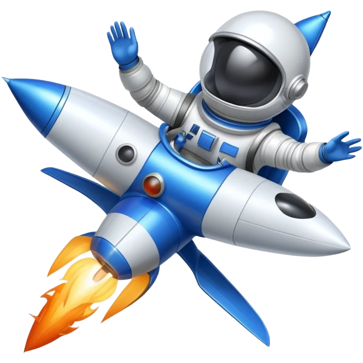 A rocket ship blasting off with a Loon in a spacesuit riding it emoji