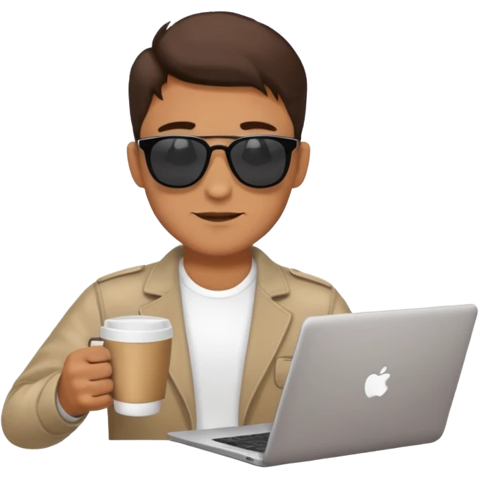 cool man in sunglasses with a laptop and coffee emoji