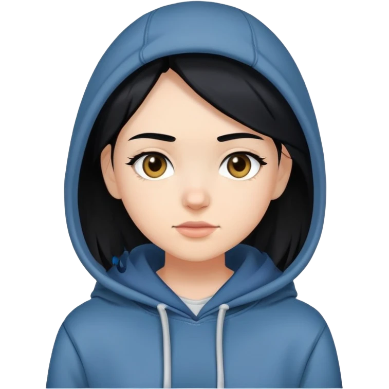 girl with black hair, wearing a hoodie and jeans, boyish look emoji