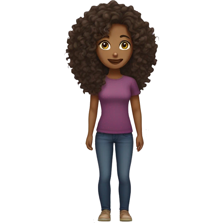 woman light tan skin long dark curly hair emoji