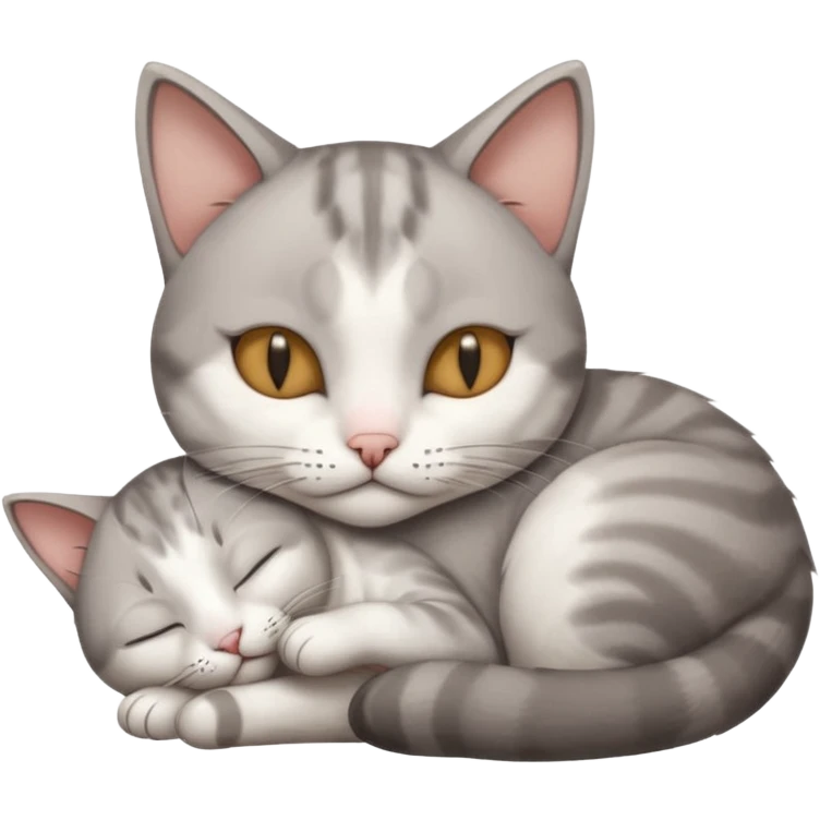 grey and white small cat with its eyes closed lying down leaning on his elbow with his paw curled under his head holding it up emoji