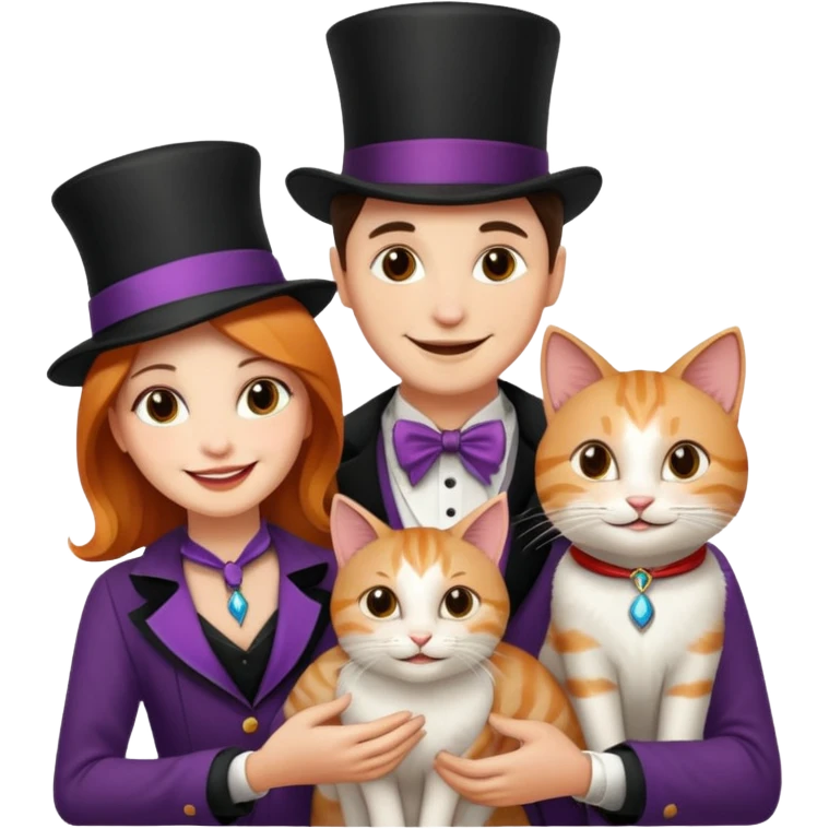 magician couple and their pet cat emoji