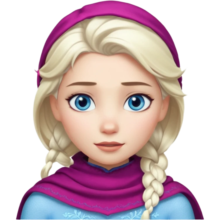 Кинематографический реалистичный портрет Эльзы с реалистичной текстурой кожи, мягким естественным освещением и изящно детализированными платиново-русыми волосами Её  выразительные голубые глаза излучают уверенность, спокойное выражение. Морозная свежесть  emoji