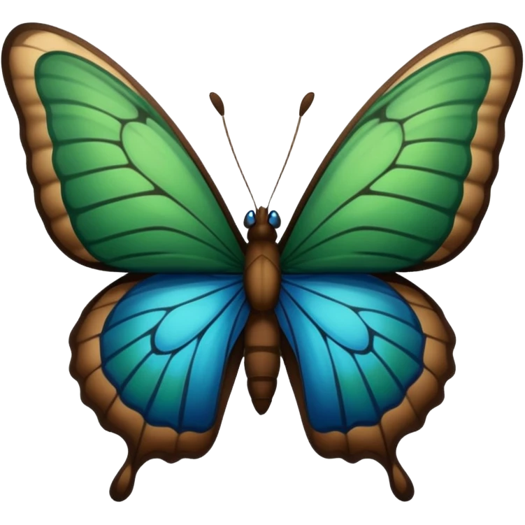 🦋 թևերի եզրերը լինի կապույտ, կանաչ թևերով, մարմնին միանալու հատվածը շագանակագույն, սև մարմնով  emoji