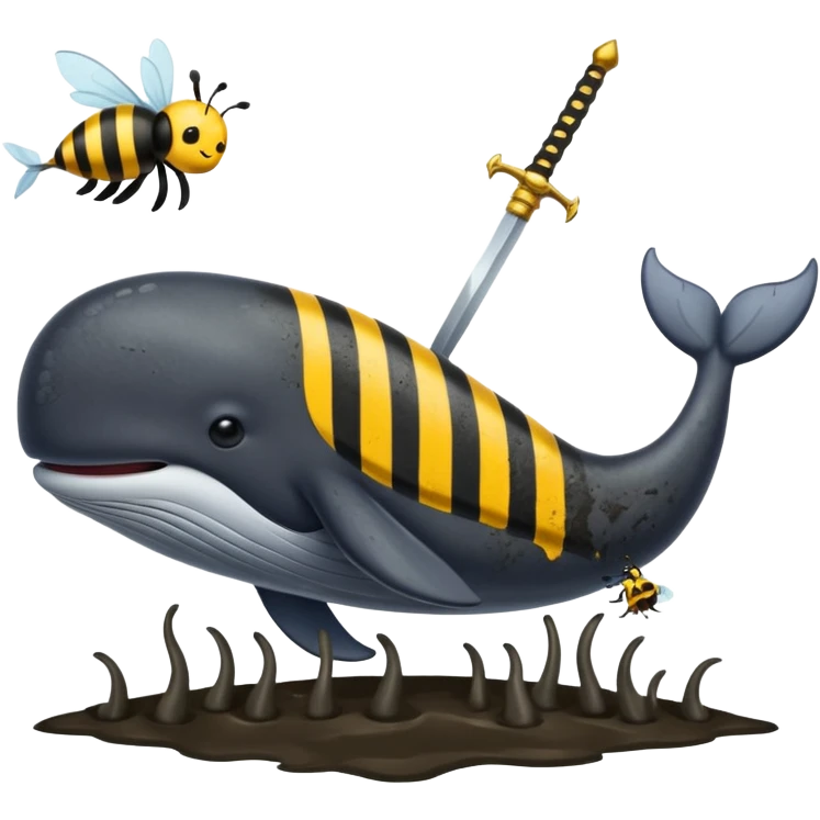 A whale cover with mud and a two bees use sword fighting emoji