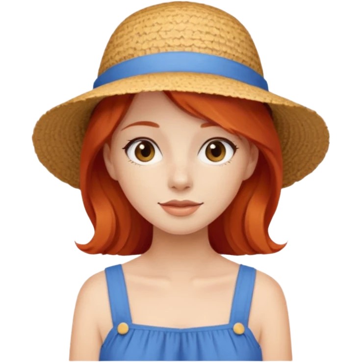 girl_wearing_summer_hat_red_hair, blue dress emoji