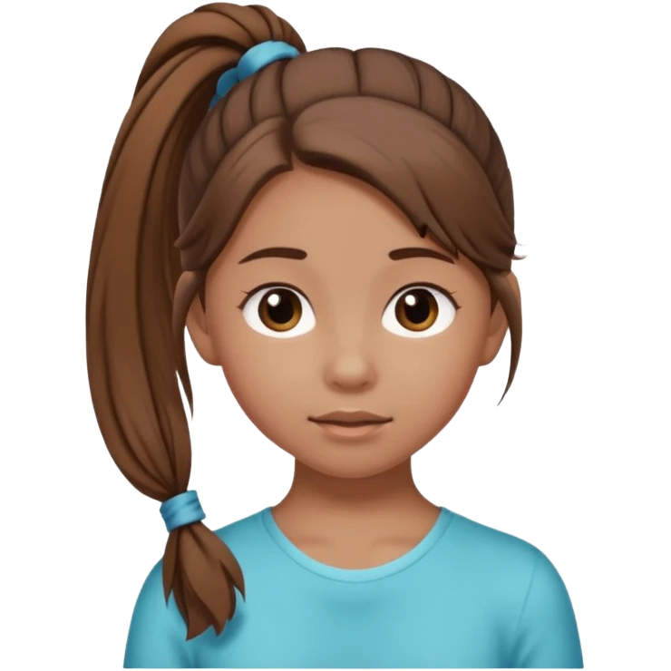 Normal skinned, tiny nosed, brown haired girl with Tying a ponytail emoji