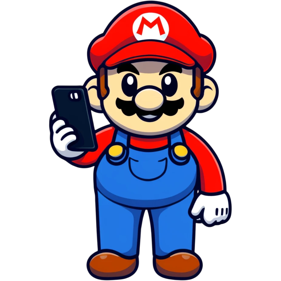 Mario character with a smartphone emoji