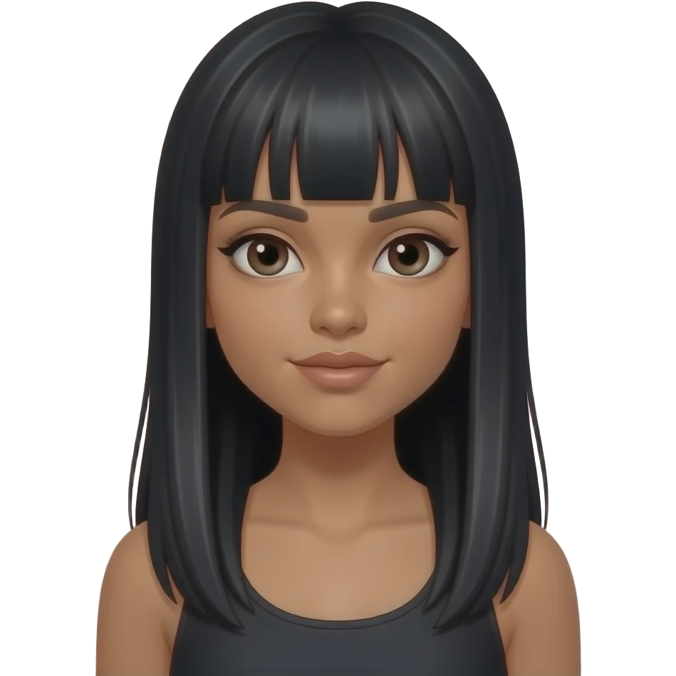 Une fille adolescente avec une peau "tan skin" avec des longs cheveux noirs lisses style clean baddie girl emoji
