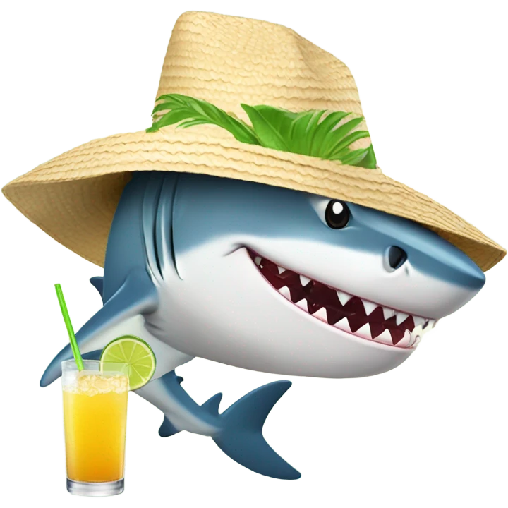 A shark wearing a sun hat, sipping a margarita emoji