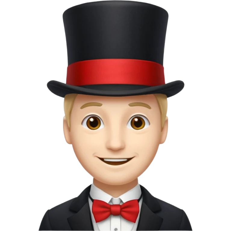 Man in top hat & long red tie, smile emoji
