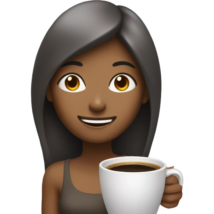 smiling girl with coffee cup with eyes open emoji