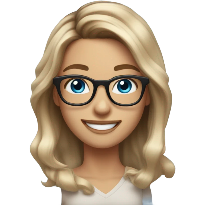 Real Shoulder length Balayage pale model lady with glasses and blue eyes happy  emoji