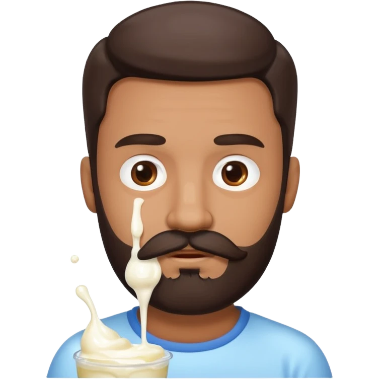 A white man with a dark brown beard and yogurt dripping off his mustache emoji