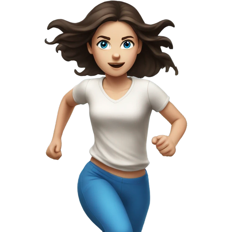 Realistic brunette girl with bright blue eyes running fast emoji