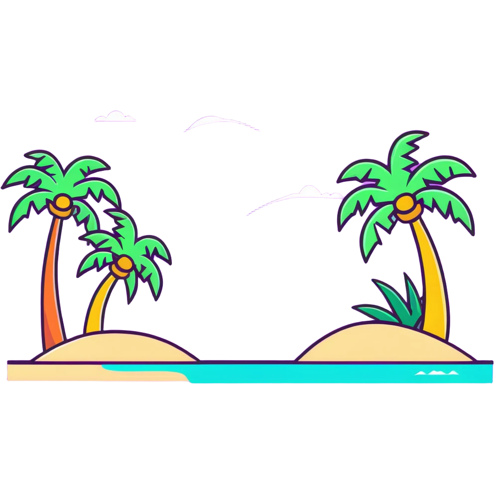 tropical island with palm trees and ocean emoji