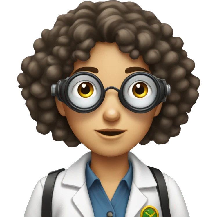 White teenage girl scientist with black hippie perm, freckles on her face, and binoculars around her neck emoji