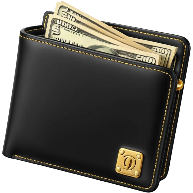 Rich emoji style black leather wallet with dollar bills, luxury money vibe, premium 3D emoji, ultra clean, high detail, no background
 emoji