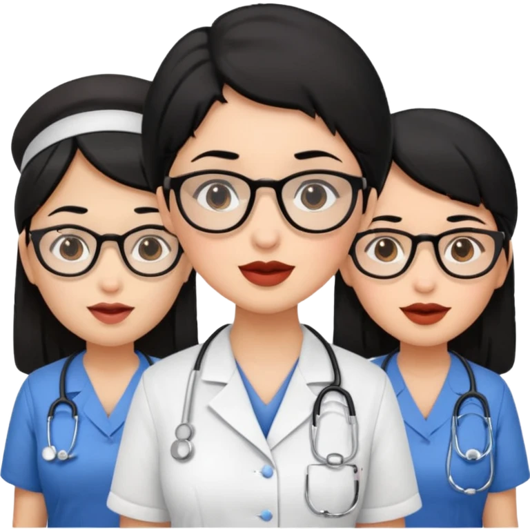 Genera un emogis de 4 enfermeras pelinegra juntas, entre ellas una con un lunar encima del labio y otra con lentes emoji