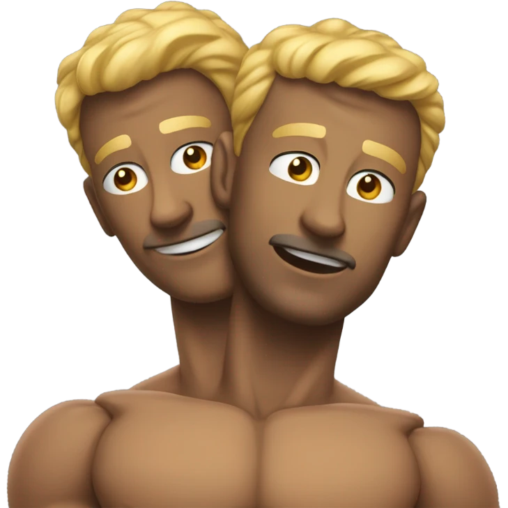 Two men with muscly legs hugging and kissing emoji