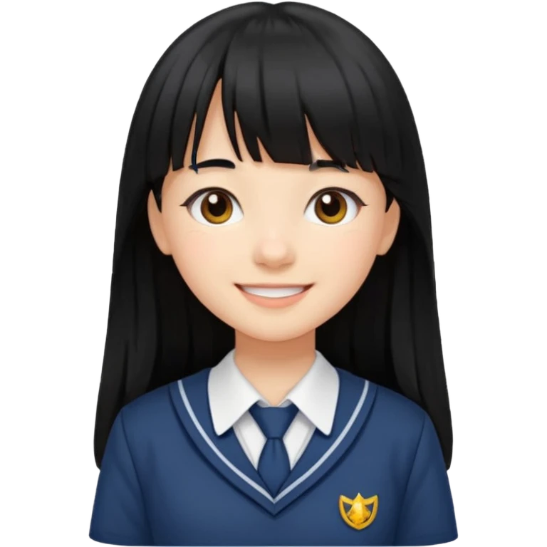 Girl with long hair and bangs and this cloths to school  emoji