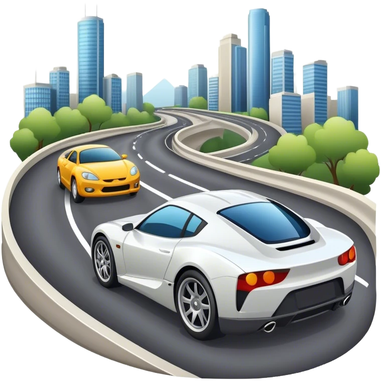 An icon showing a motorcycle and car speeding through a cityscape, with roads and curves ahead. The vehicles leave dynamic trails of speed, representing the thrill of racing and adventure. The background is transparent, focusing on the power and freedom of both cars and motorcycles. emoji