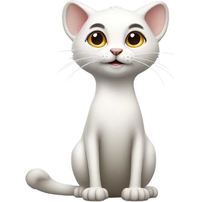 white cat standing tall like a meerkat emoji