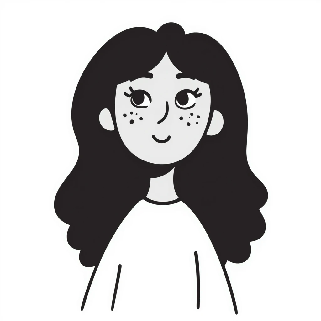 adolescent girl with long wavy hair, freckles, long eyelashes, white top emoji