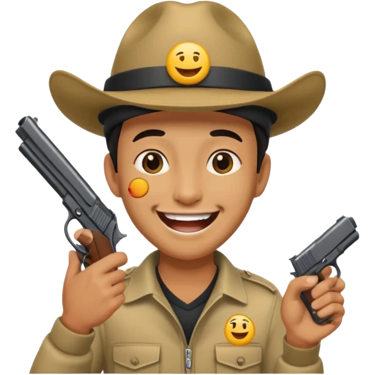 Emoji de risa pero con gorro del equipo colo colo y una pistola en la mano emoji