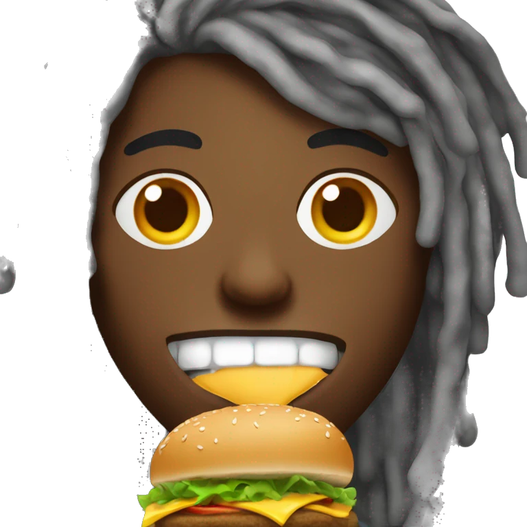 Black guy with dreadlock hair and a full face of make up eating a cheeseburger  emoji