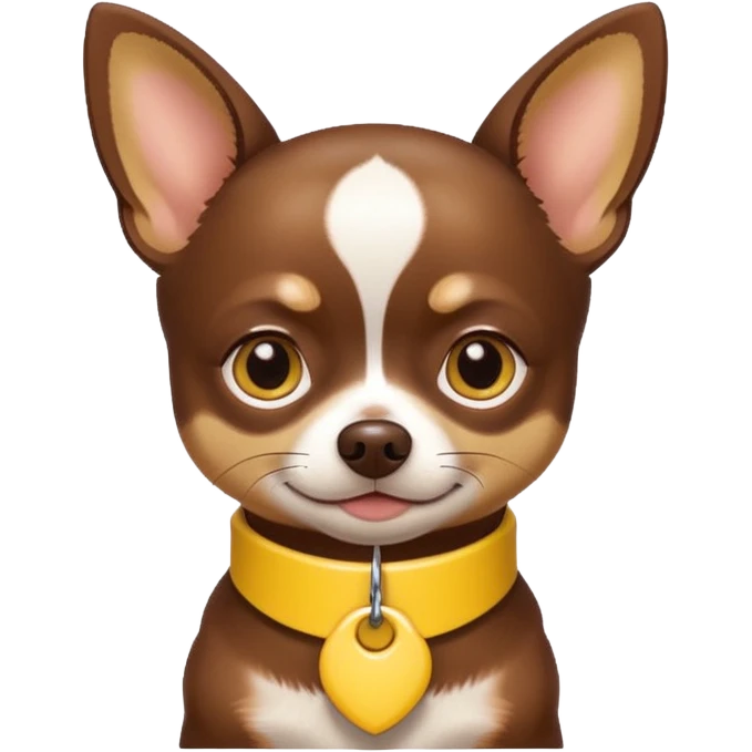 Chihuahua color chocolate con un collar amarillo emoji