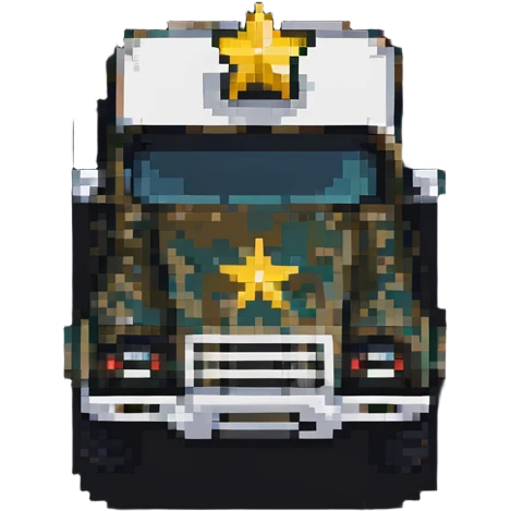 military truck with a star emblem pixel art emoji