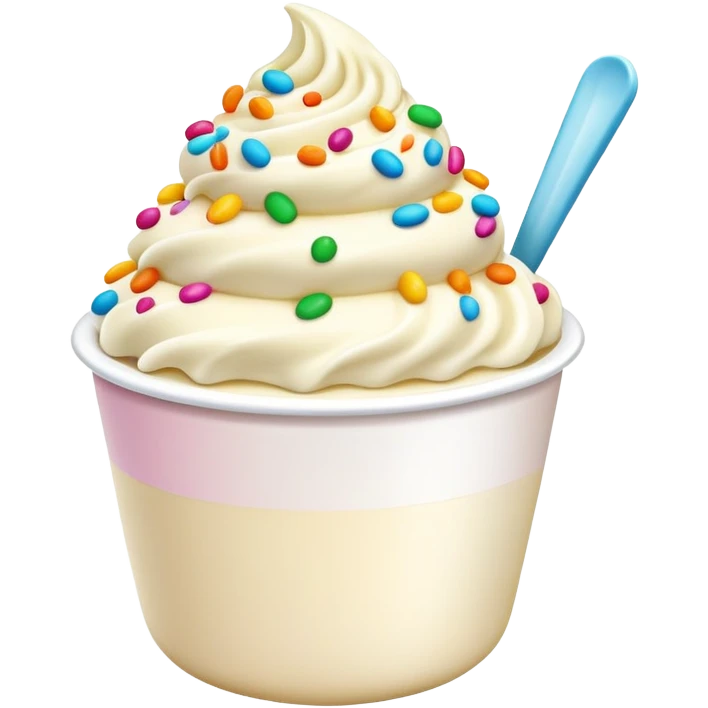 Vanilla mixed with sprinkles frozen yogurt in a white cup emoji