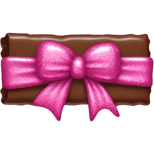 Chocolate bar with pink glitter bow wrapping halfway emoji