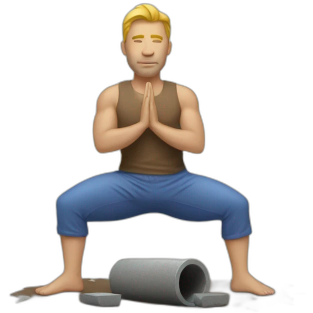 Man doing yoga near a jackhammer emoji