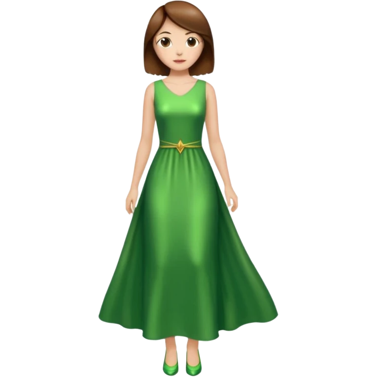 woman lshort brown hair green shiney long dress full body emoji