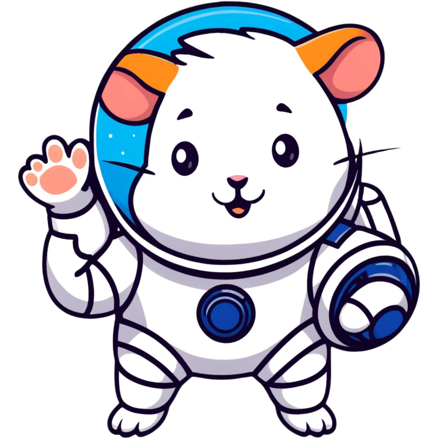 space hamster in a spacesuit waving his hand emoji