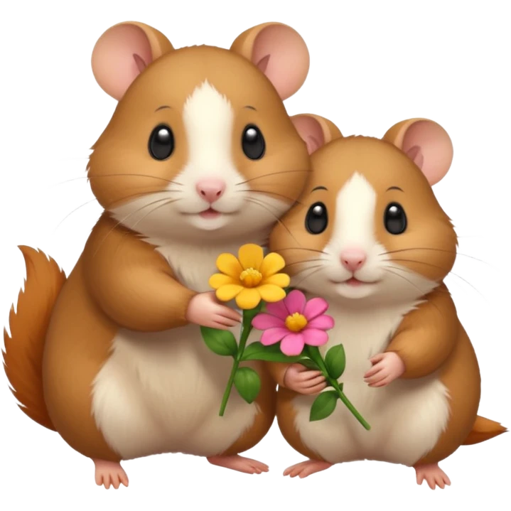 One hamster giving a flower to another hamster receives the flowrs emoji