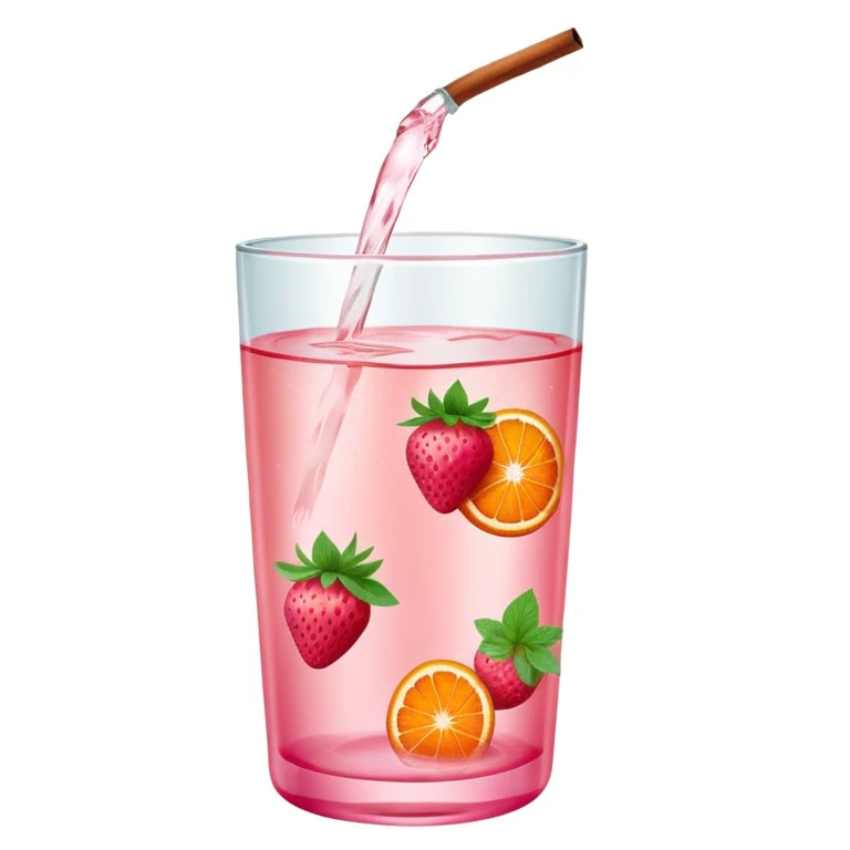 strawberry mint water next to cinnamon and orange water emoji