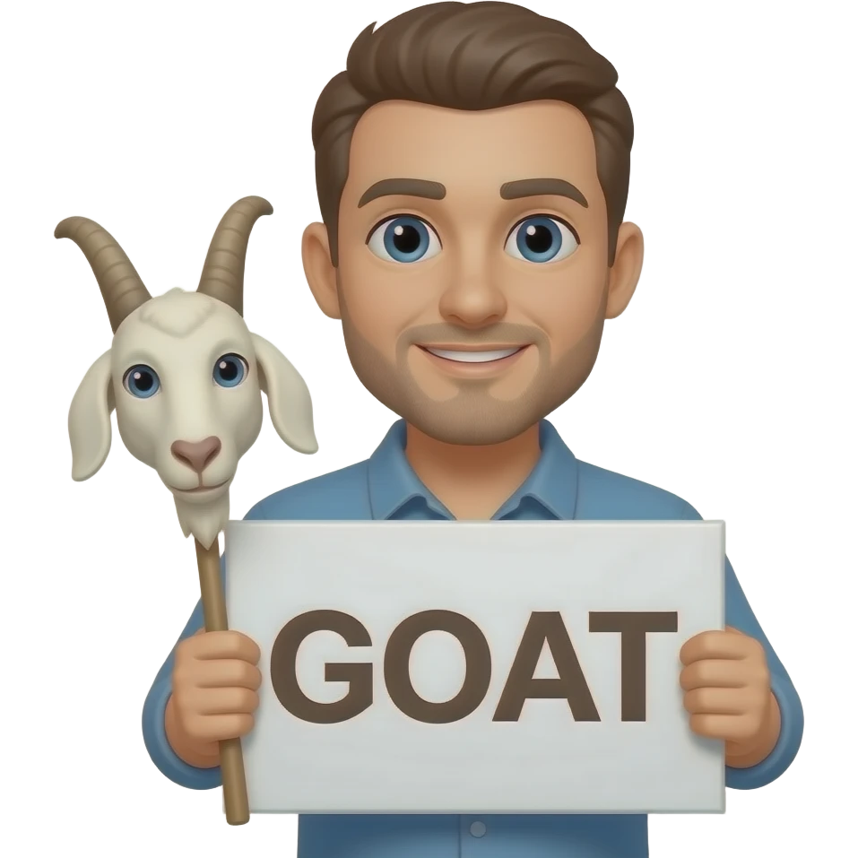 a man holding a sign say GOAT emoji