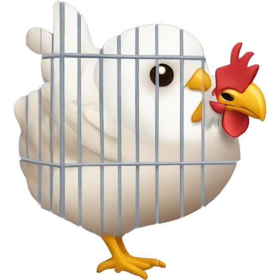 A chicken in a cage with the flu emoji