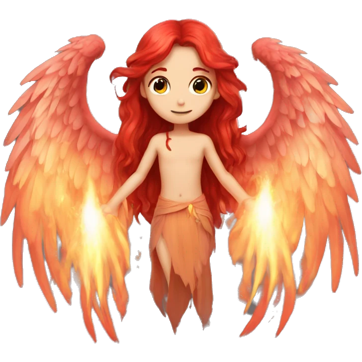 big wings, fire, Beautiful, fairy, red, long hair emoji