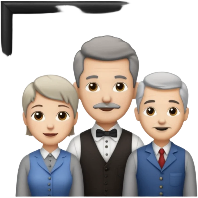 Armar una peluquería con un gordo un flaco un canoso Dos mujeres y una cajera emoji