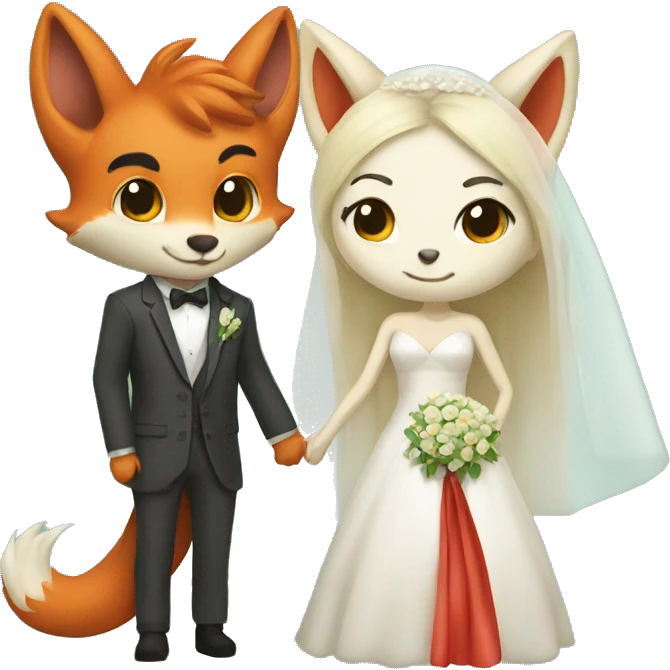 lady dragon and boy fox getting married emoji