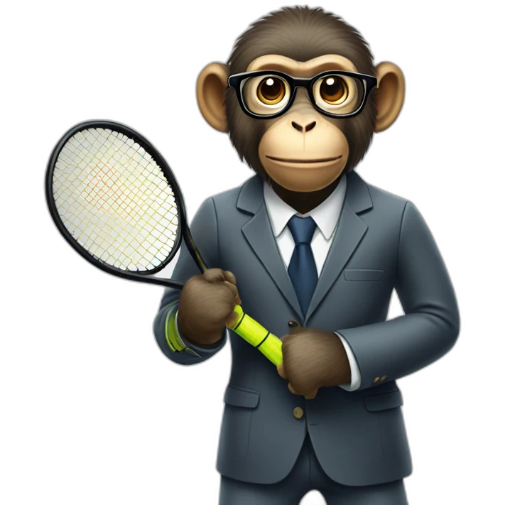 monkey professor with suit and glasses playing tennis emoji