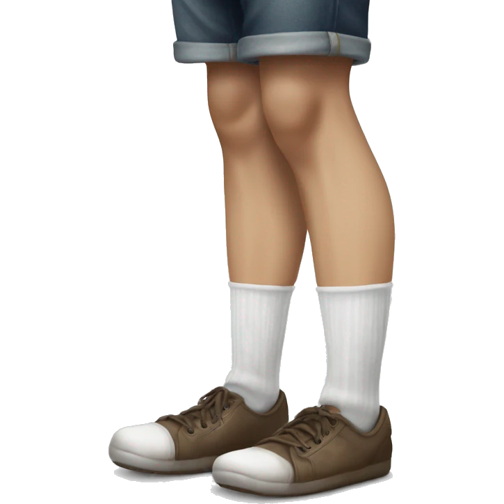 The image show a white young man legs. They are wearing a dirty socks . Their legs are extended, with one foot closer to the camera showing bottom of socks. The person is wearing white socks with no shoes , one of which is on the floor. One leg in air emoji