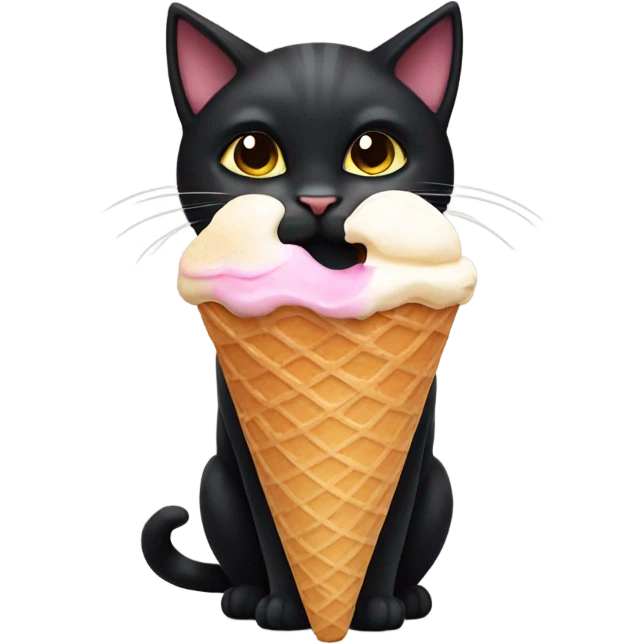 cute black cat eating ice cream cone emoji