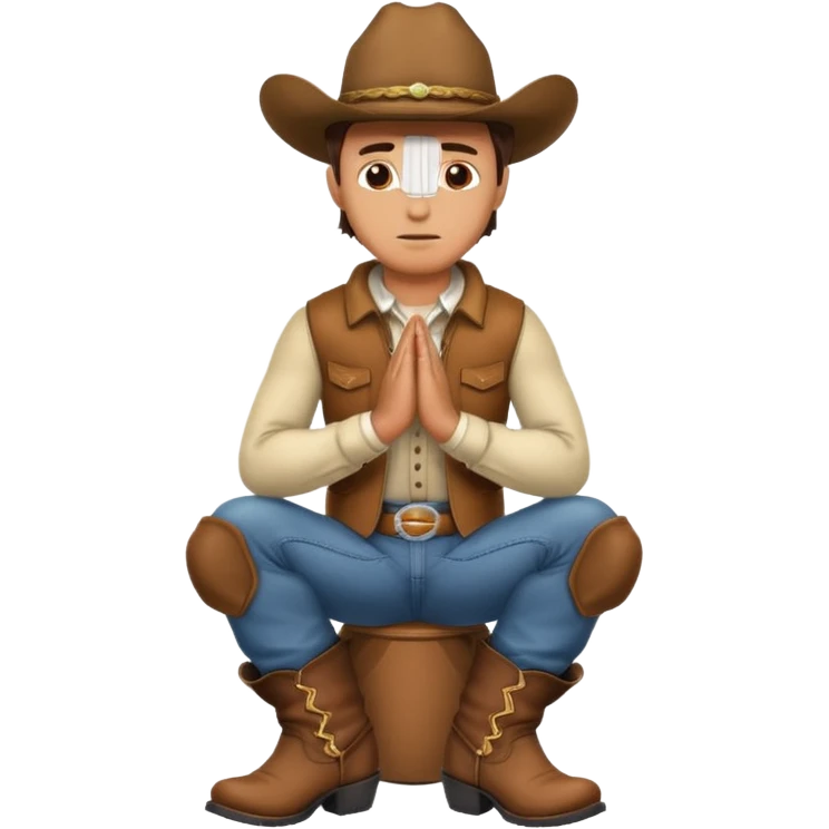 cowboy sitting praying with boots in the foreground emoji