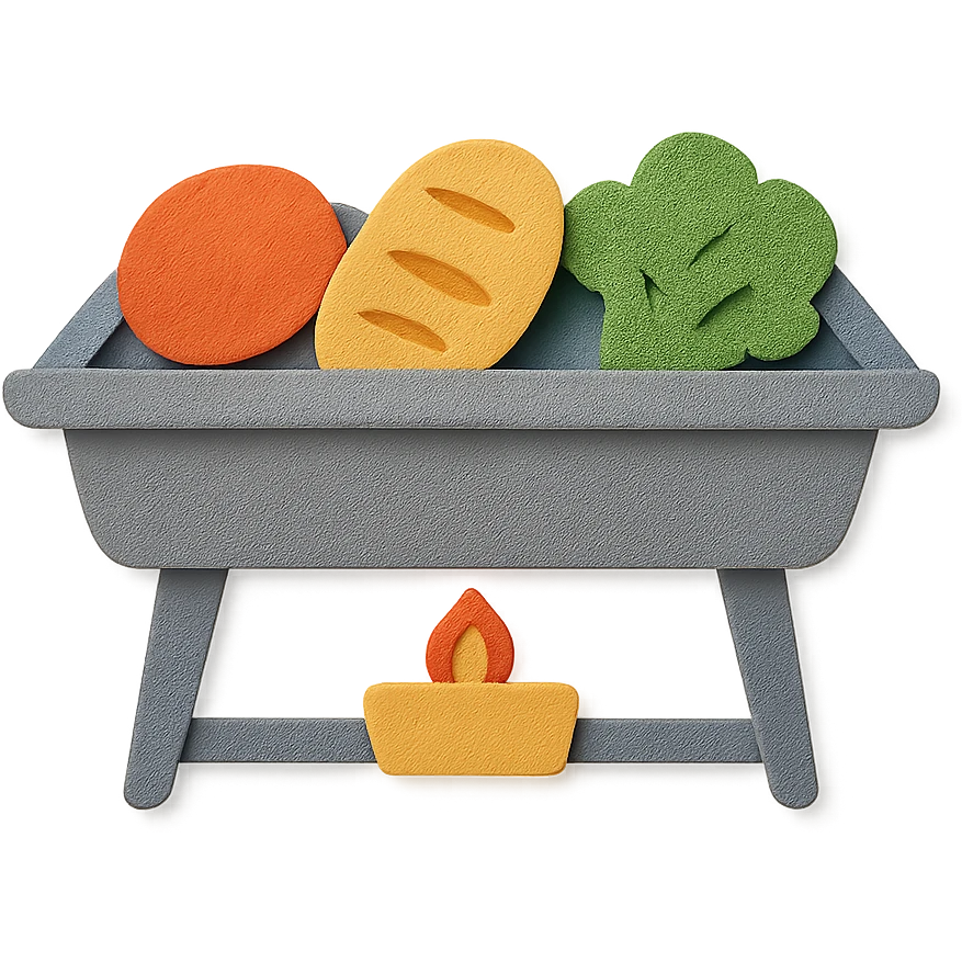 paper craft style buffet service with layered paper food and trays emoji